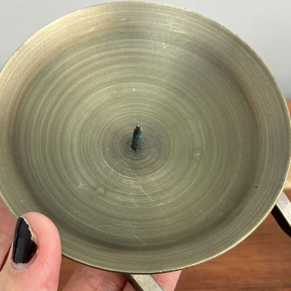 2- Pillar Candlestick Holder 4.5" Bronze Metal Brutalist MCM Modern Art Abstract - Picture 8 of 13